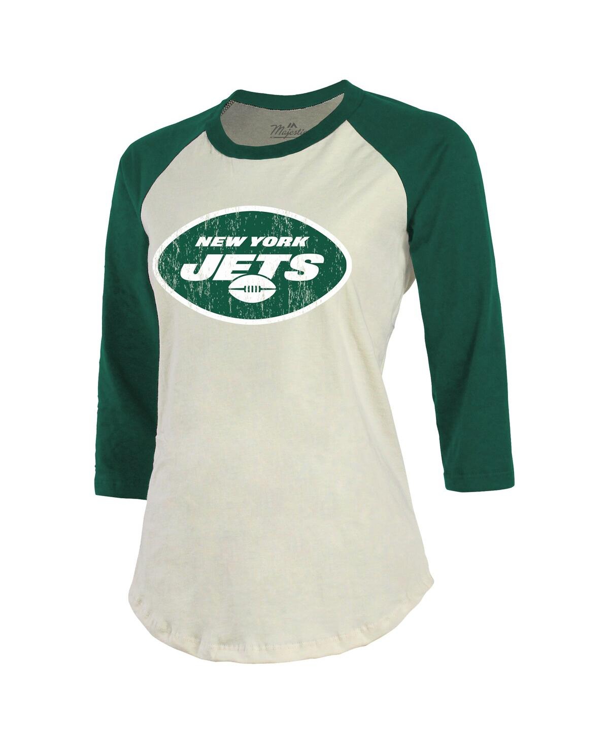 Majestic Threads Aaron Rodgers Cream/green New York Jets Player Raglan Name & Number Fitted 3/4-slee In Cream,green
