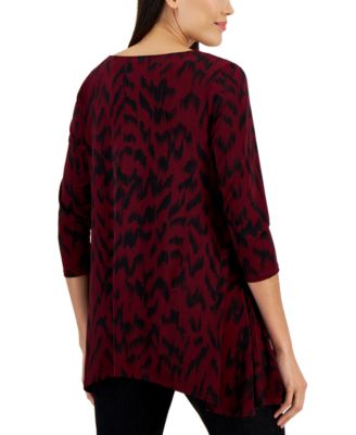 Petite Printed 3/4-Sleeve Long Top, Created for Macy's