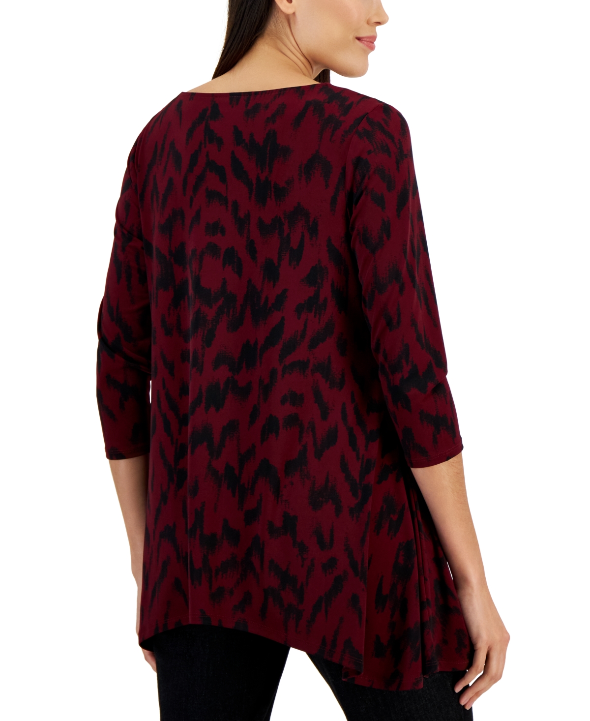 Jm Collection Petite Printed 3/4-sleeve Long Top, Created For Macy's In Brown