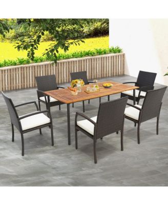 Patio Rectangular Acacia Wood Dining Table with 1.9''Umbrella Hole Indoor&Outdoor