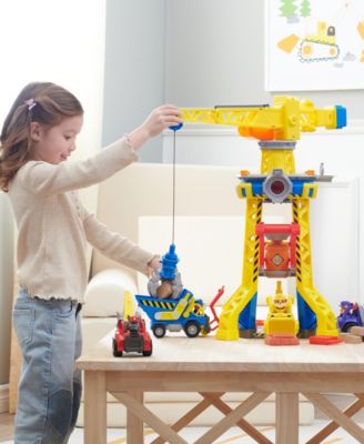 Bark Yard Crane Tower Playset with Rubble Action Figure, Toy Bulldozer Kinetic Build-It Play Sand, Kids Toys for Boys Girls 3 Plus