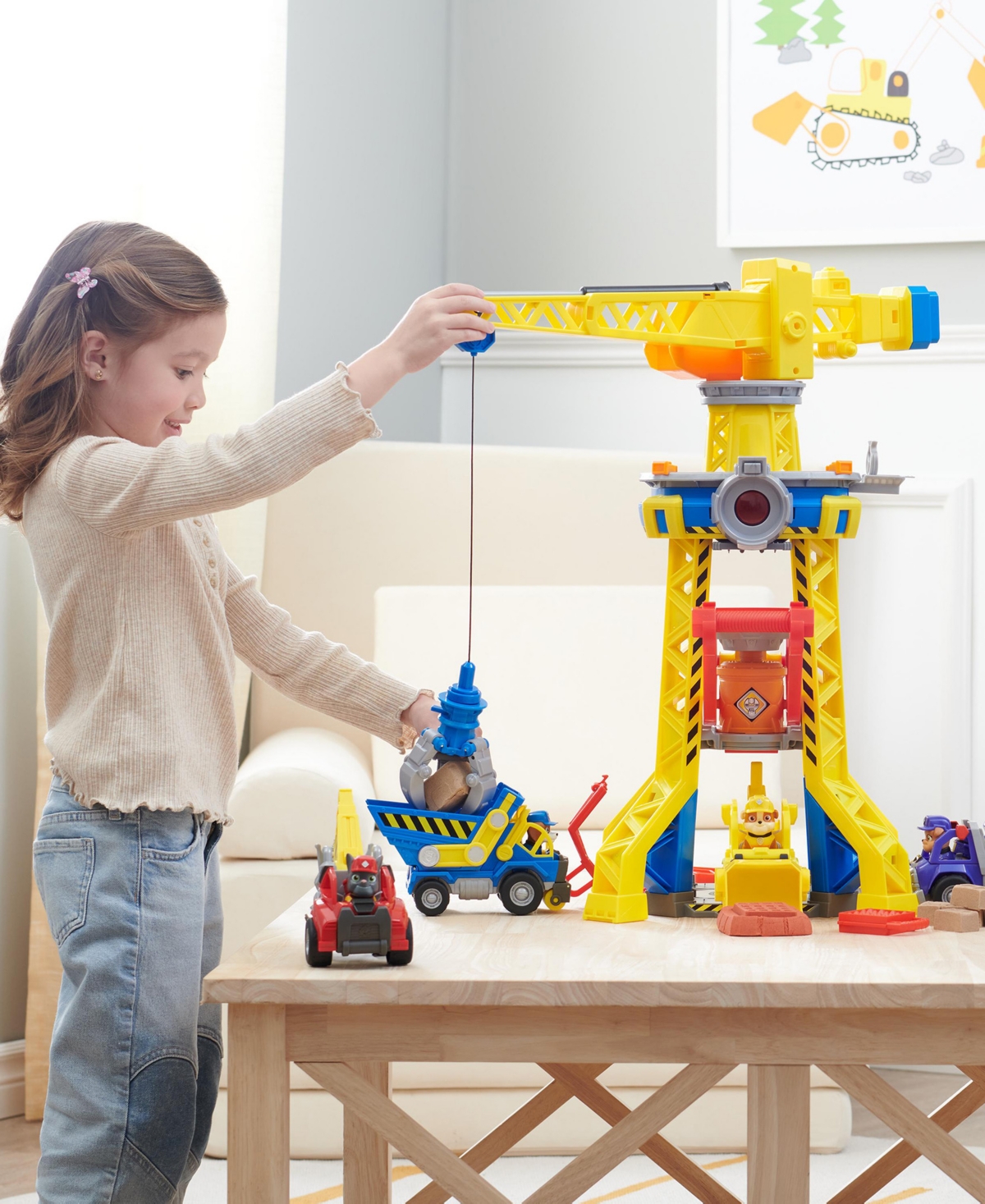 Rubble & Crew , Bark Yard Crane Tower Playset With Rubble Action Figure, Toy Bulldozer Kinetic Build-it Play Sand, In Multi