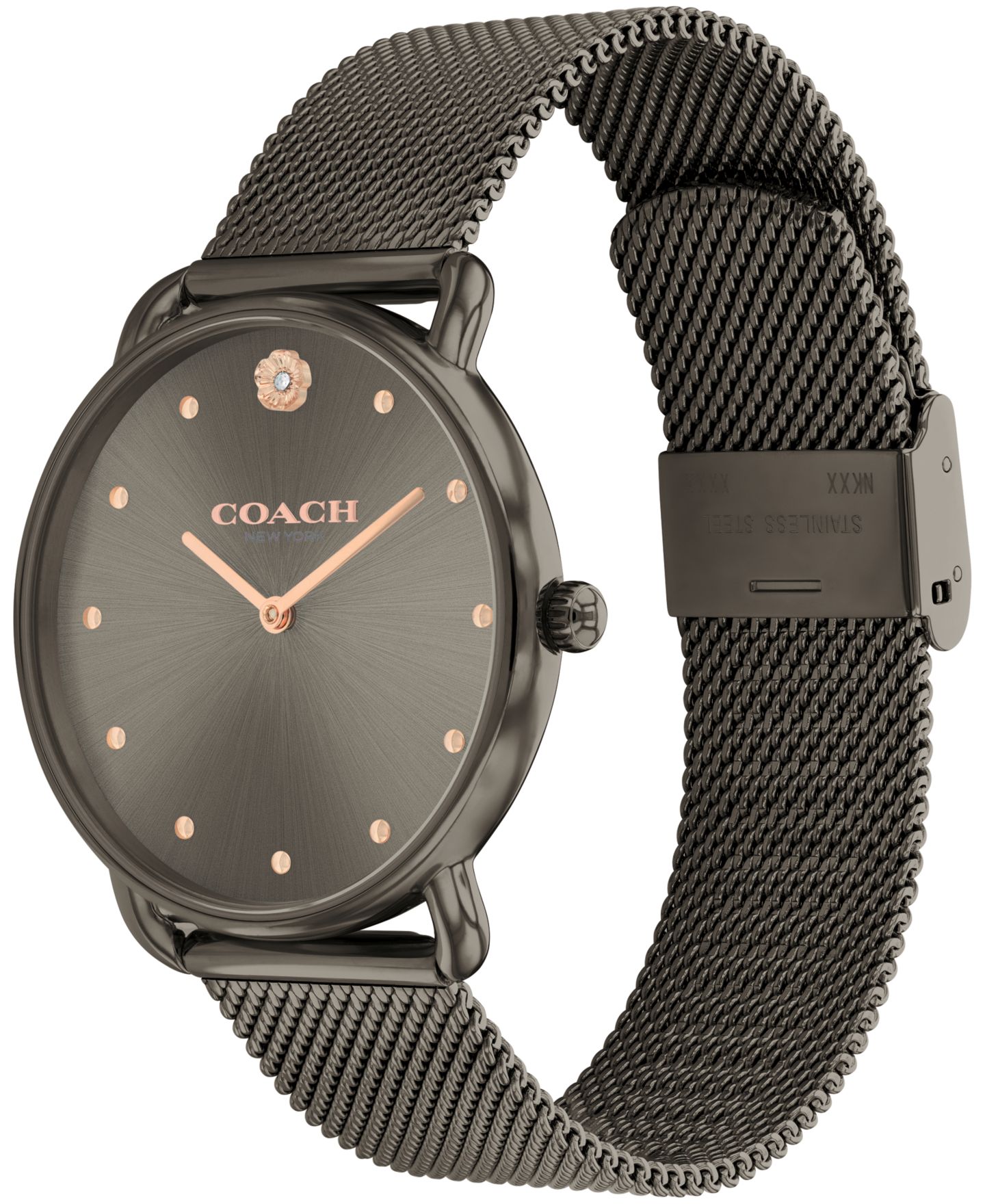 Женские часы Coach Elliot Grey Stainless Steel Mesh Bracelet Watch 36mm — фото 2