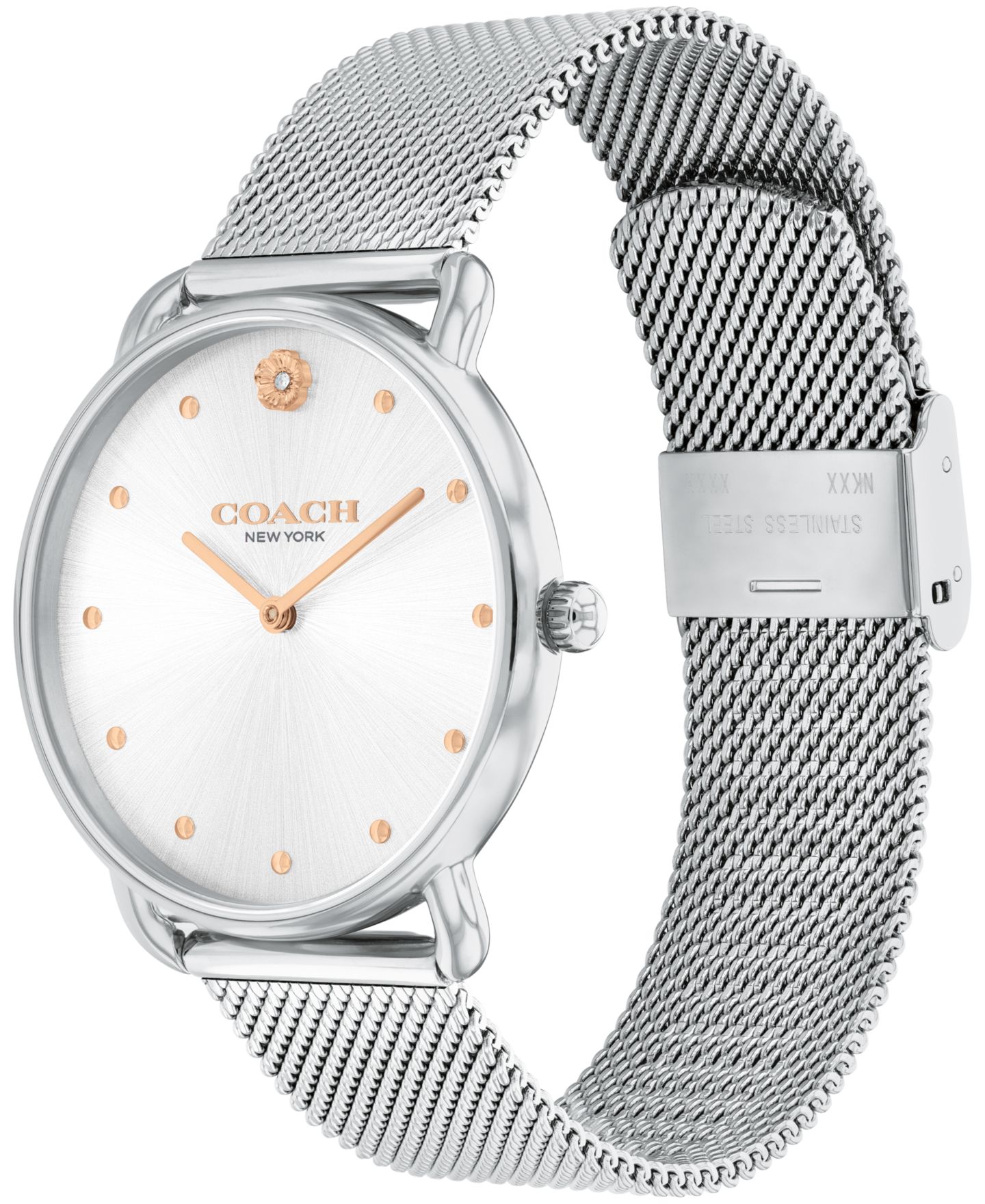 Женские часы COACH Elliot Silver Stainless Steel Mesh Bracelet Watch 36mm — фото 2