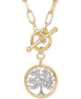 Diamond Family Tree Paperclip Link 18" Toggle Necklace (1/5 ct. t.w.) in Sterling Silver & 14k Gold-Plate
