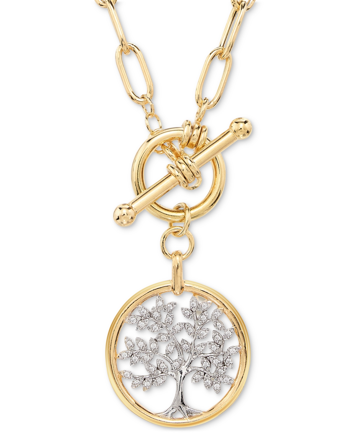 Diamond Family Tree Paperclip Link Toggle Necklace (1/5 ct. t.w.) in Sterling Silver & 14k Gold-Plate - Sterling Silver  Gold-Plate