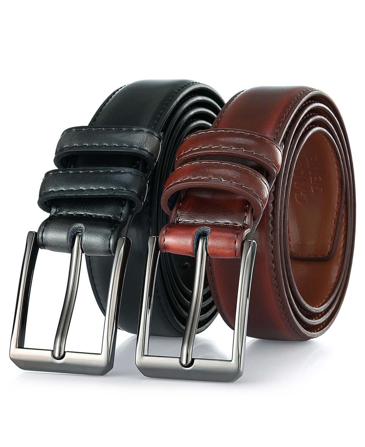 Men's T-Back Traditional Leather Belt Pack of 2 - Mahagony  black