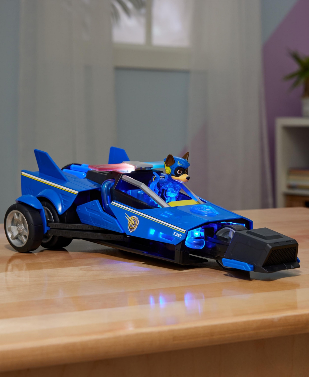 Paw Patrol The Mighty Movie, Chase's Mighty Converting Cruiser With Mighty Pups Action Figure, Lights And Sound In No Color
