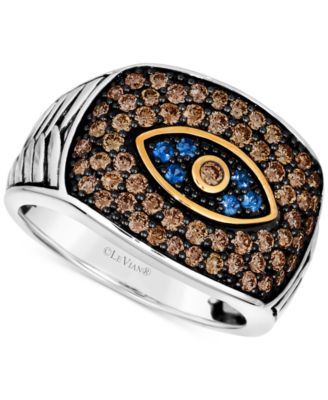 Chocolatier&reg; Men's Blueberry Sapphire (1/6 ct. t.w.) & Chocolate Diamond (1-1/4 ct. t.w.) Evil Eye Ring in 14k Two-Tone Gold 