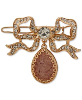 lonna & lilly - Gold-Tone Crystal & Dangling Stone Bow Hair Barrette