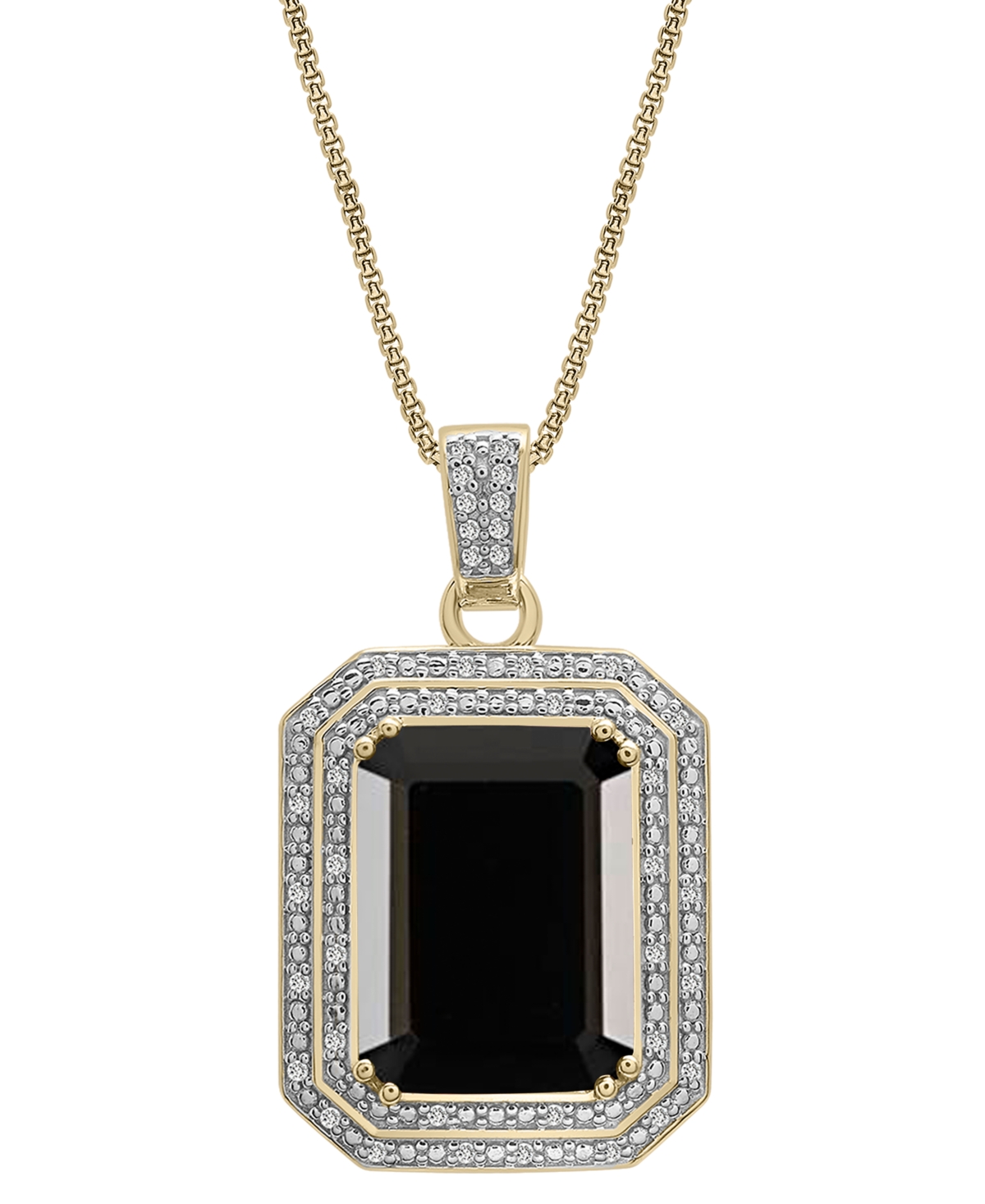 Macy's Lab Grown Ruby (16-5/8 Ct. T.w.) & Diamond (1/4 Ct. T.w.) Rectangular Pendant Necklace In 14k Gold-p In Onyx
