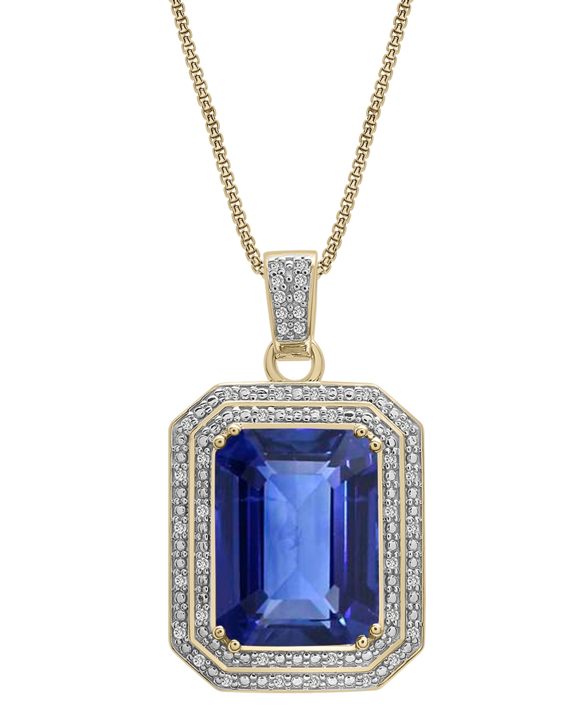 Macy's Lab Grown Ruby (16-5/8 Ct. T.w.) & Diamond (1/4 Ct. T.w.) Rectangular Pendant Necklace In 14k Gold-p In Sapphire