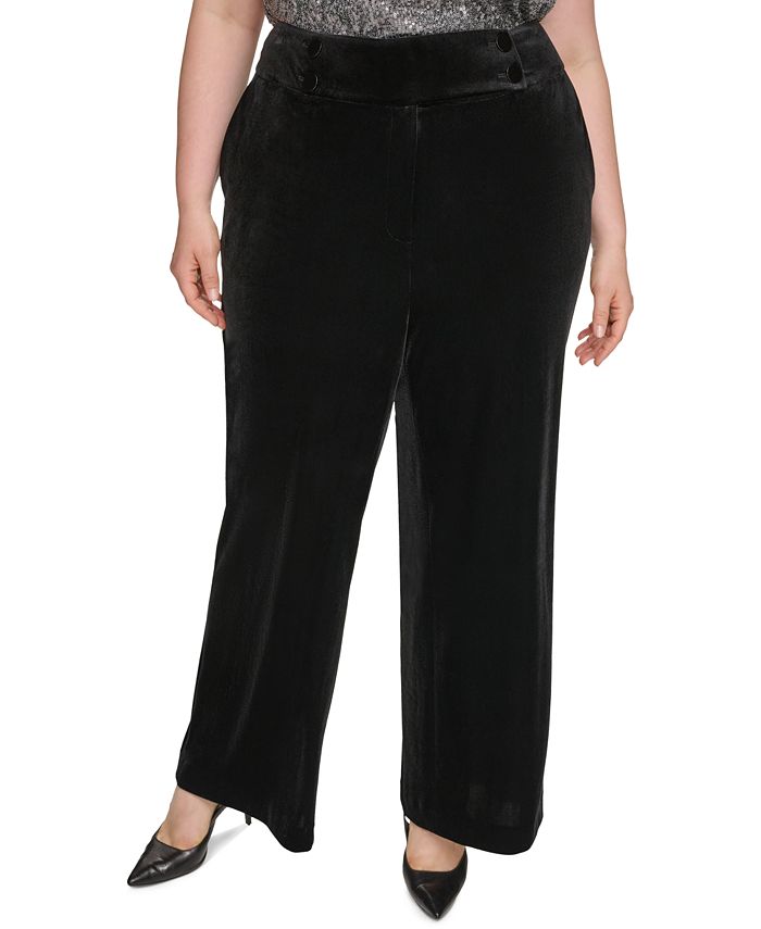 Calvin Klein Plus Size High Rise Velvet Wide-Leg Pants - Macy's