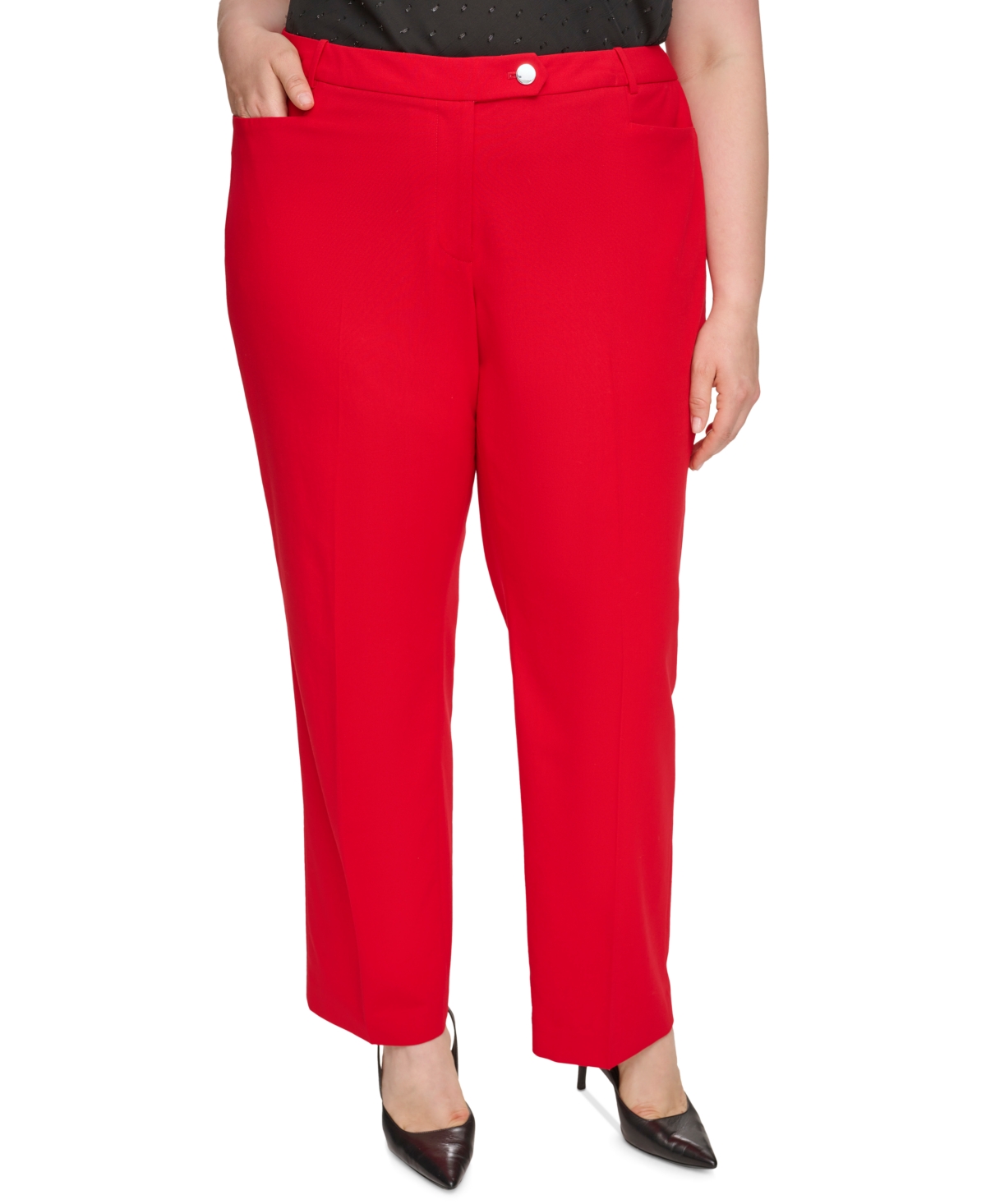Calvin Klein Plus Size Mid-rise Modern-fit Straight-leg Pants In Red