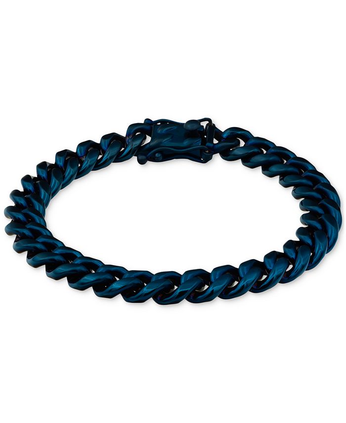 Blackjack Men's Miami Cuban Link Chain Bracelet in Blue IonPlated