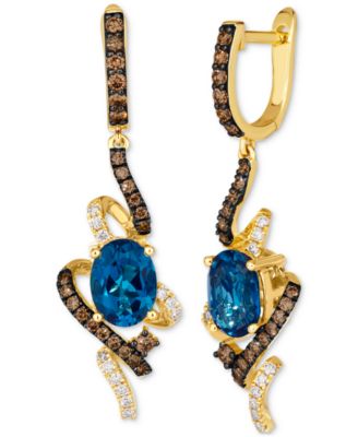 Le Vian - Deep Sea Blue Topaz (2-1/5 ct. t.w.) & Diamond (5/8 ct. t.w.) Swirl Drop Earrings in 14k Gold