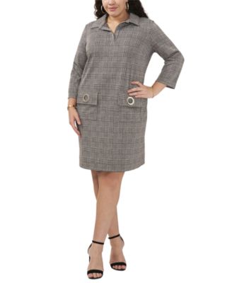 MSK - Plus Size Collared 3/4-Sleeve Grommet-Pocket Dress