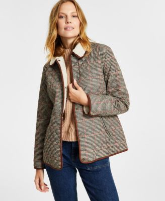 Women's Faux-Sherpa Collar Quilted Coat, Created for Macy's
