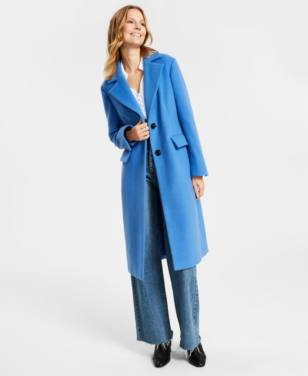 Michael Kors Michael  Women's Single-breasted Wool Blend Coat, Created For Macy's In Crew Blue