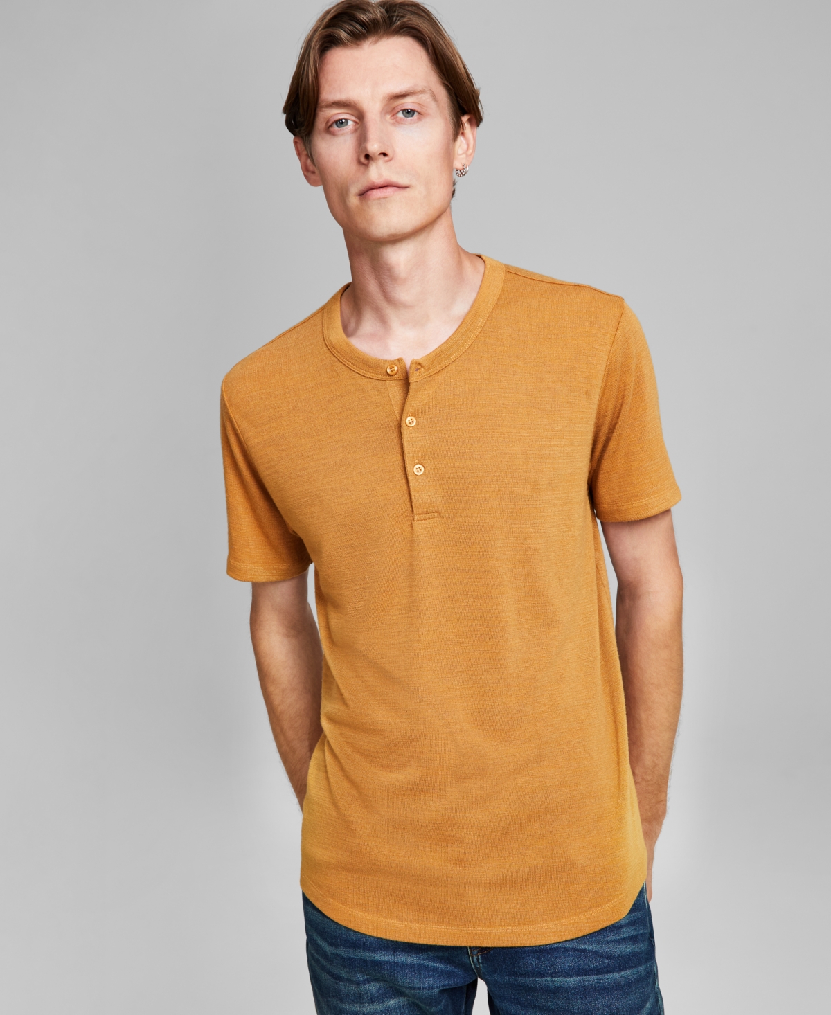 And Now This Men's Short-sleeve Henley Shirt In Camel