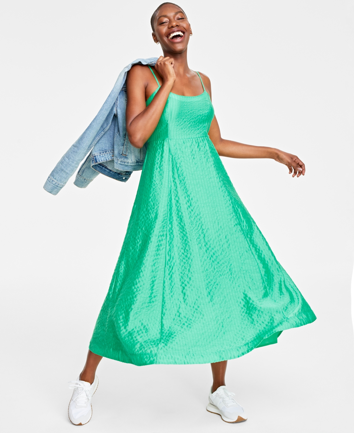 On 34th Womens Denim Trucker Jacket Scoop Neck Sleeveless Maxi Dress Created For Macys Smart Closet