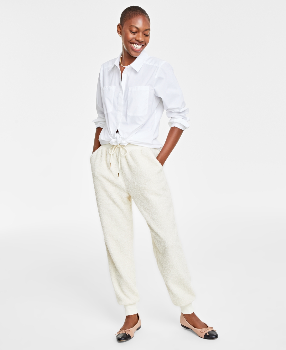 On 34th Women's Sherpa Jogger Pants, Created For Macy's In Alabaster