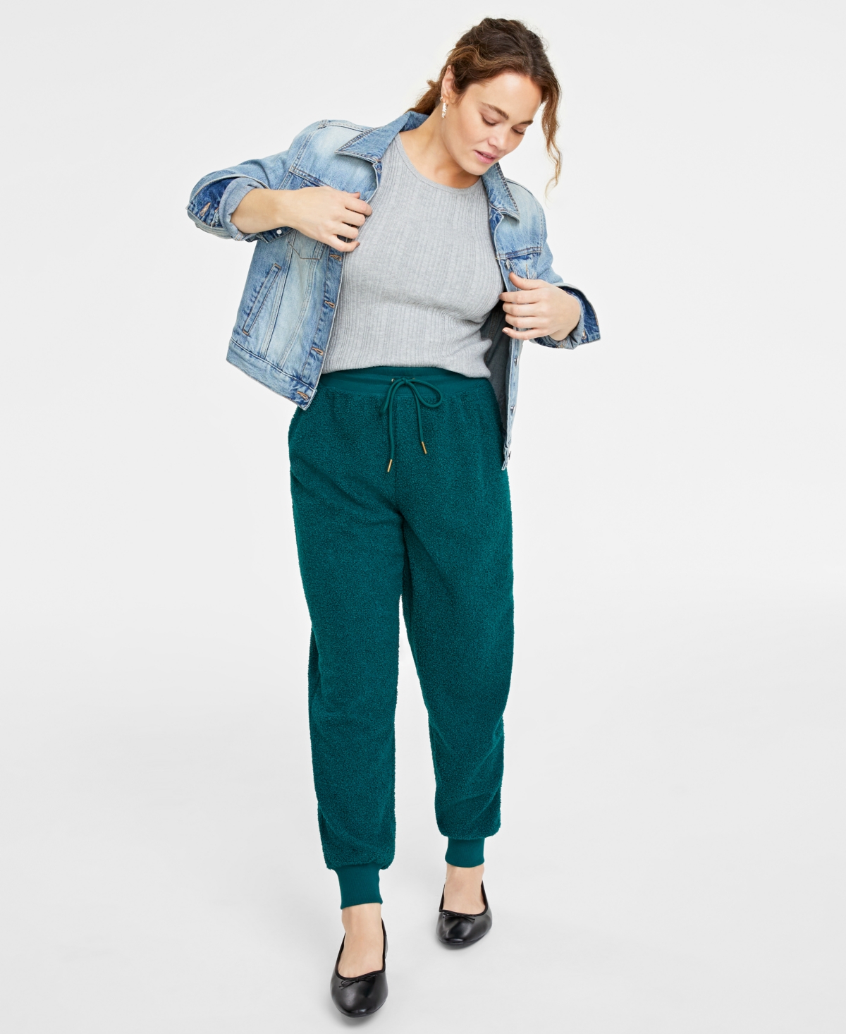 On 34th Women's Sherpa Jogger Pants, Created For Macy's In Dark Forest