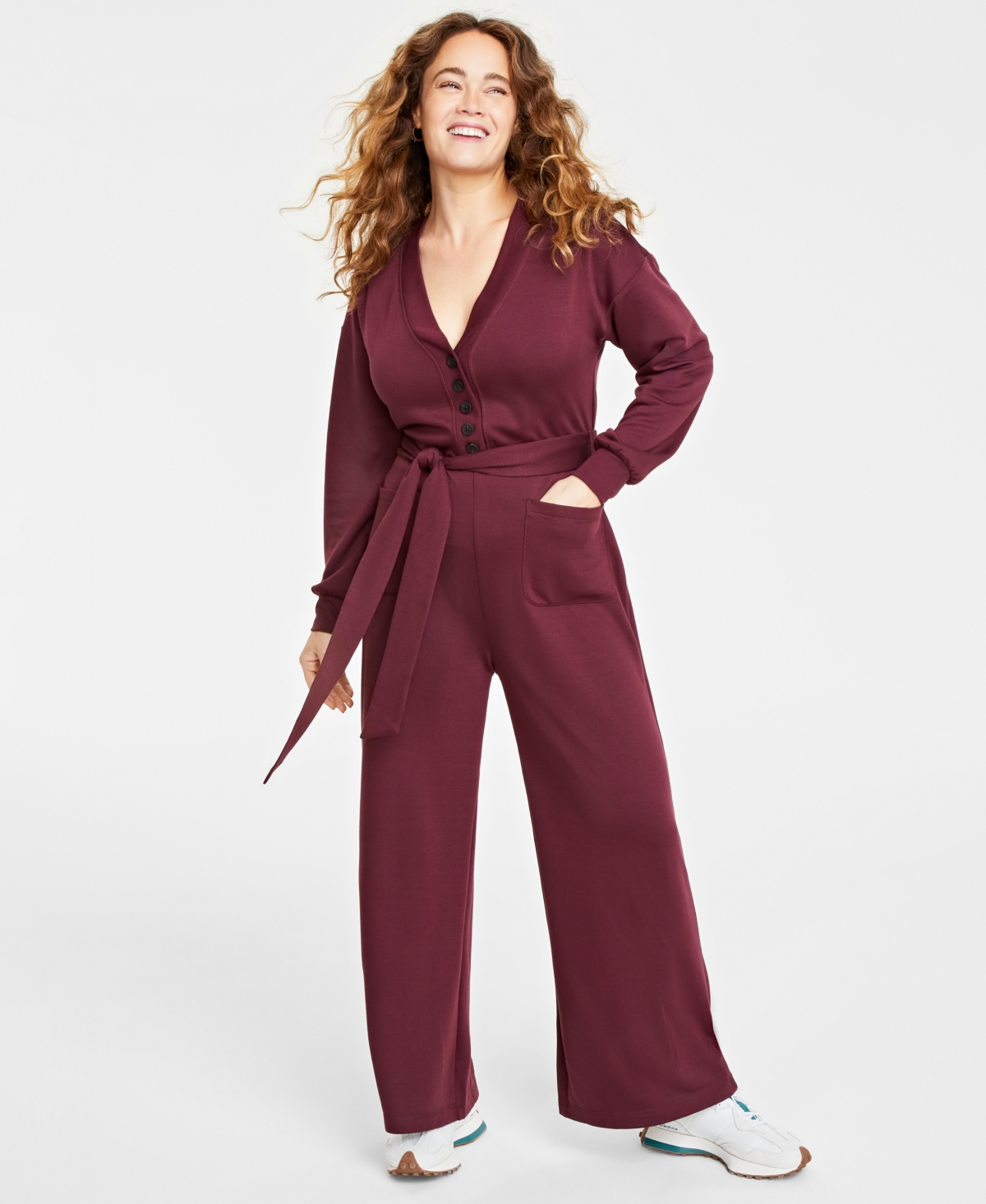 On 34th Women's Knit Wide-leg Jumpsuit, Created For Macy's In Port Royale