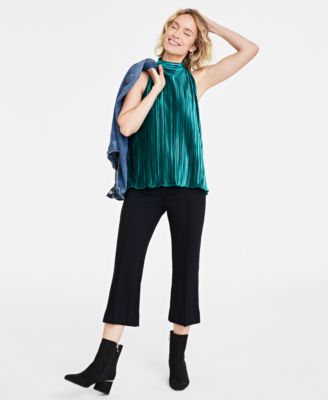 On 34th - Women's Pleated Velvet Mock Neck Top