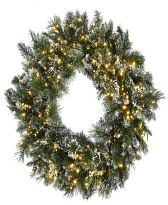 Le Present National Tree Company 30" Glittery Bristle Pine Wreath with Dual Color LED Cosmic Lights