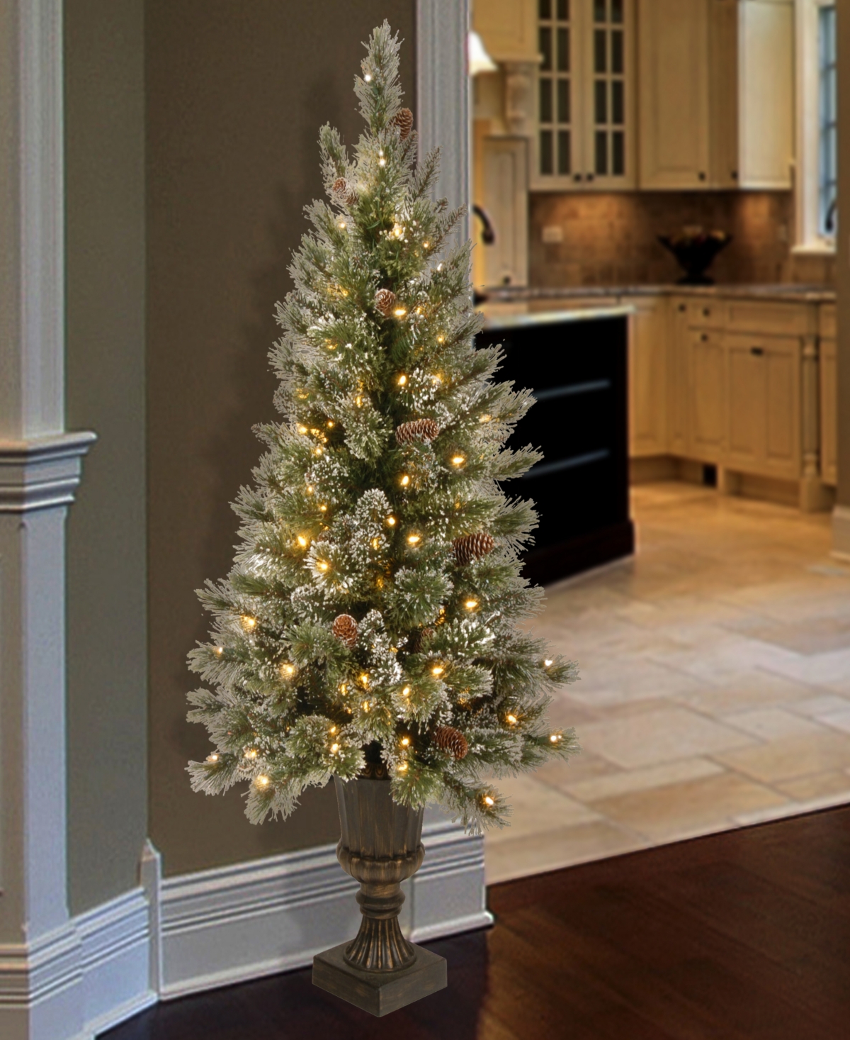 Shop National Tree Company 4' Glittery Bristle Pine Entrance Tree With Twinkly Led Lights In Green