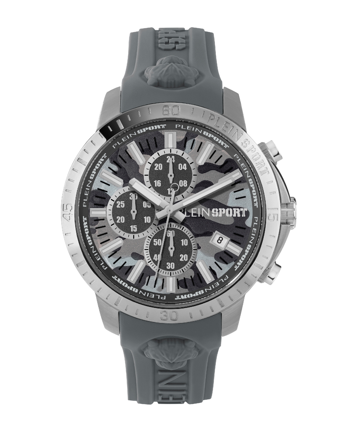 Shop Plein Sport Men's Chronograph Date Quartz Plein Gain Gray Silicone Strap Watch 43mm In Silver