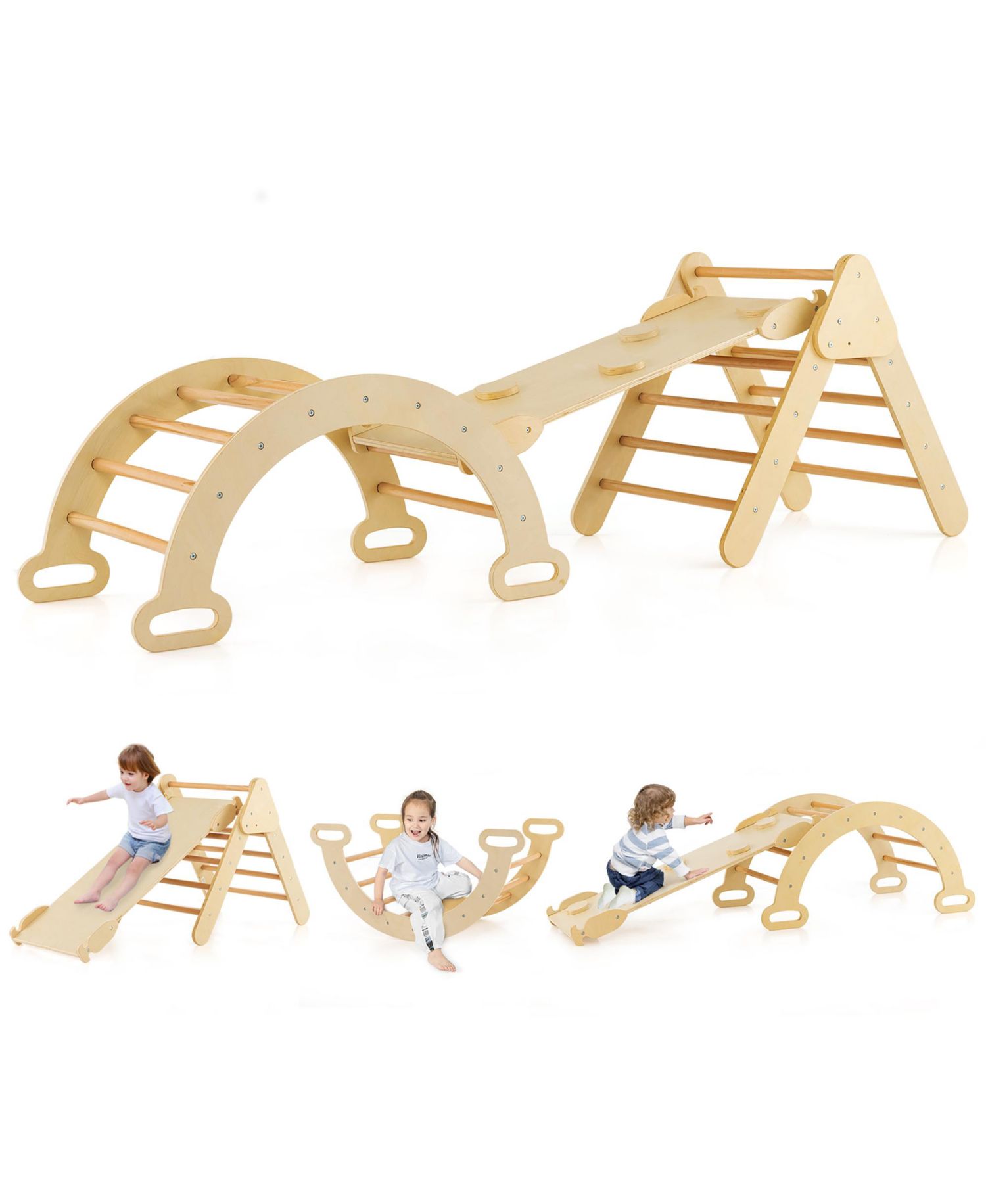Toddler 3-in-1 Montessori Climbing Triangle, Climbing Arch and Ramp, 3-Piece Set