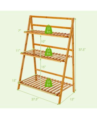 Bamboo Ladder Plant Stand 3-Tier Foldable Flower Pot Display Shelf Rack