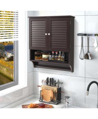 Bathroom Wall Mounted Medicine Cabinet with Louvered Doors and Towel Bar