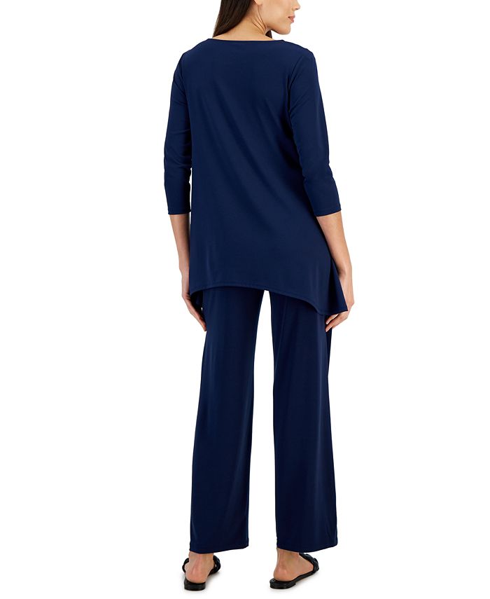 JM Collection Women's 3/4-Sleeve Knit Top & Wide-Leg Pull-On Pants ...