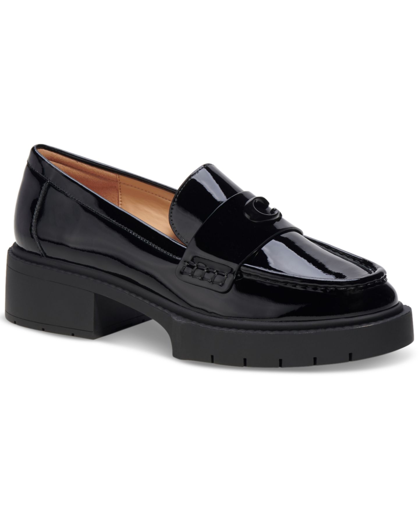 Женские туфли COACH Leah Platform Lug Sole, цвет: Чёрная лаковая кожа — фото 1