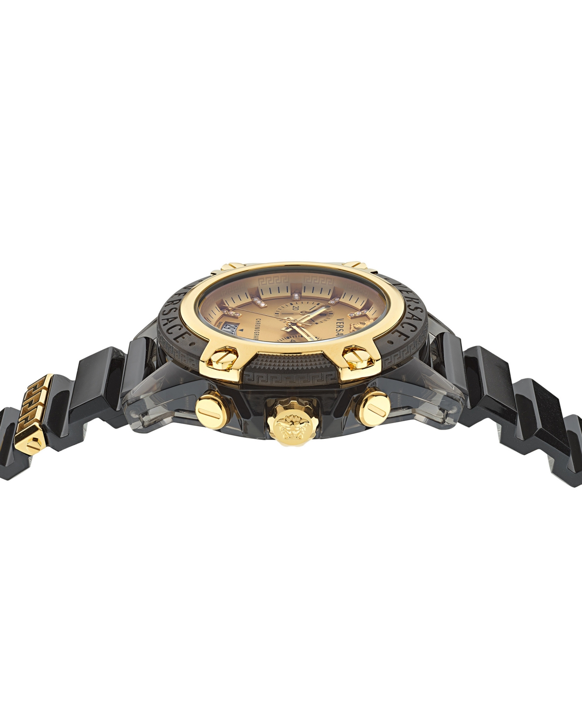 Shop Versace Men's Icon Active Swiss Chronograph Diamond (0.15 Ct. T.w.) Black Silicone Strap Watch 44mm In Transparent Black