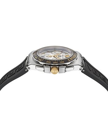 Versace Men\'s Swiss Chronograph Watch Strap - Greca Macy\'s Silicone Extreme Black 45mm