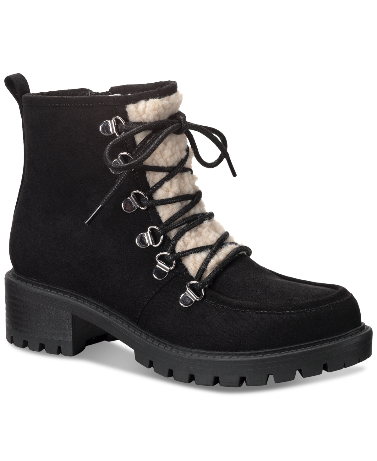 Sun + Stone Women's Quiinn Lace-up Winter Lug Booties, Created For Macy's In Black Micro