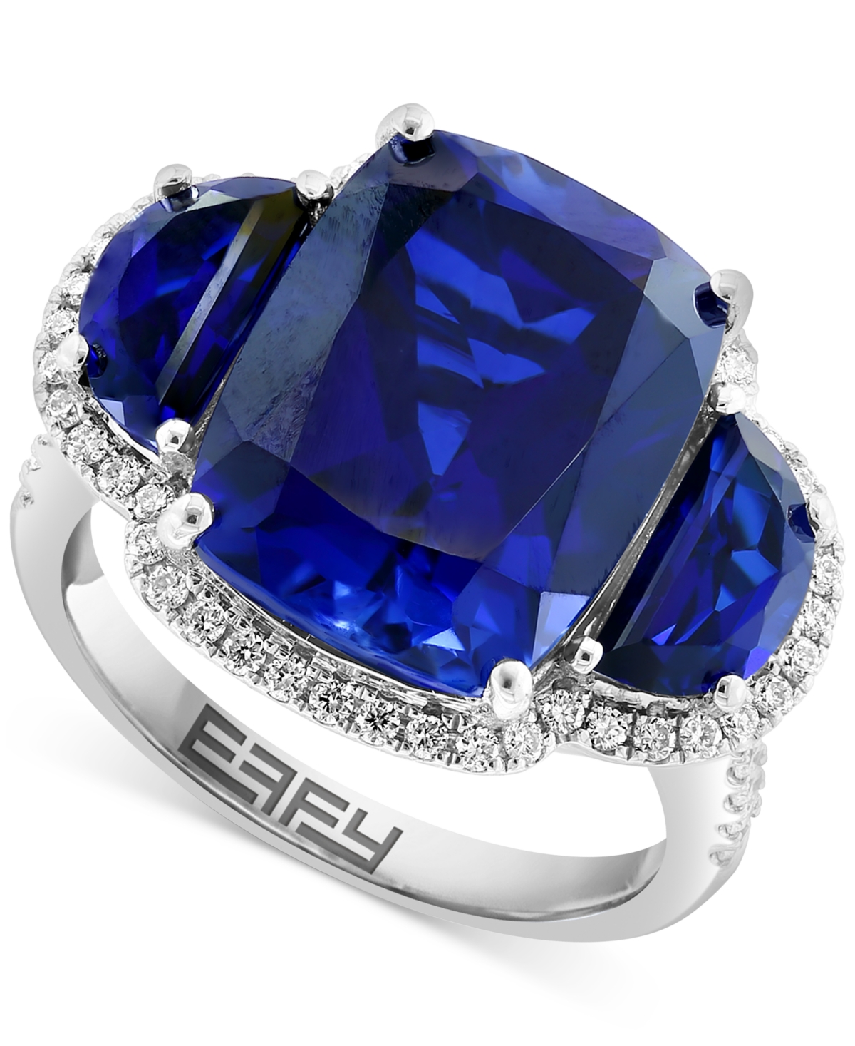 Effy Lab Grown Sapphire (10-3/8 ct. t.w.) & Lab Grown Diamond (1/3 ct. t.w.) Halo Statement Ring in 14k Gold (Also in Lab Grown Ruby & Lab Grown Emera