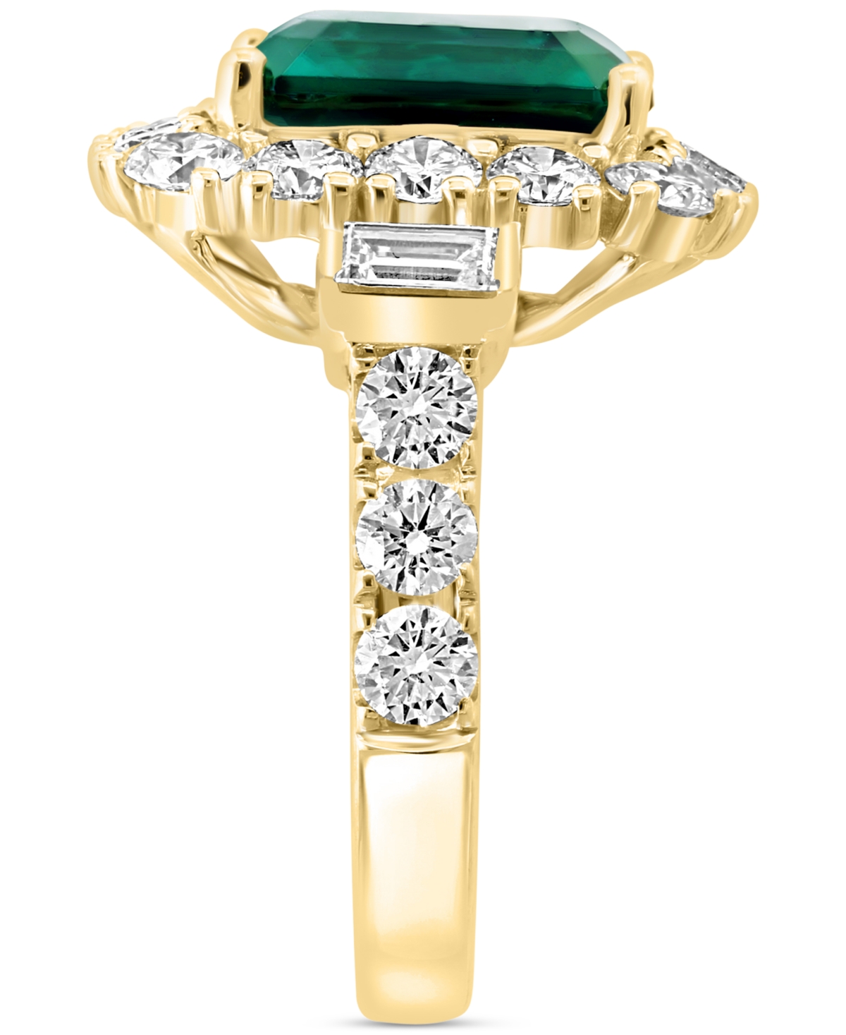 Effy Collection Effy Lab Grown Emerald (4-7/8 Ct. T.w.) & Lab Grown Diamond (2-3/8 Ct. T.w.) Halo Statement Ring In  In Gold