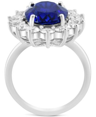 EFFY&reg; Lab Grown Sapphire (6-5/8 ct.t.w.) & Lab Grown Diamond (2-1/20 ct. t.w.) Halo Ring in 14k White Gold