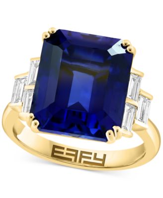 EFFY Collection - Lab Grown Sapphire (10 ct. t.w.) & Lab Grown Diamond (1/2 ct. t.w) Statement Ring in 14k Gold