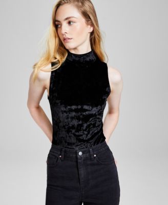 And Now This - Women's Sleeveless Mock-Neck Velvet Bodysuit