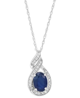 Macy's - Sapphire (1 ct. t.w.) & Diamond (1/8 ct. t.w.) Swirl 18" Pendant Necklace in 14k White Gold