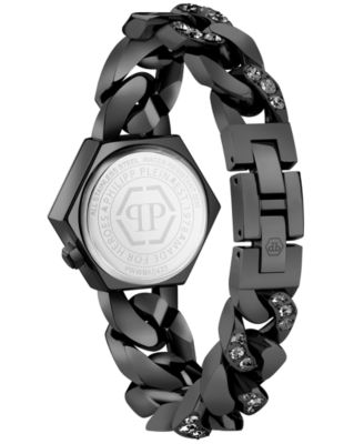 Women's The Hexagon Black-Tone Stainless Steel Crystal Link Bracelet Watch 28mm