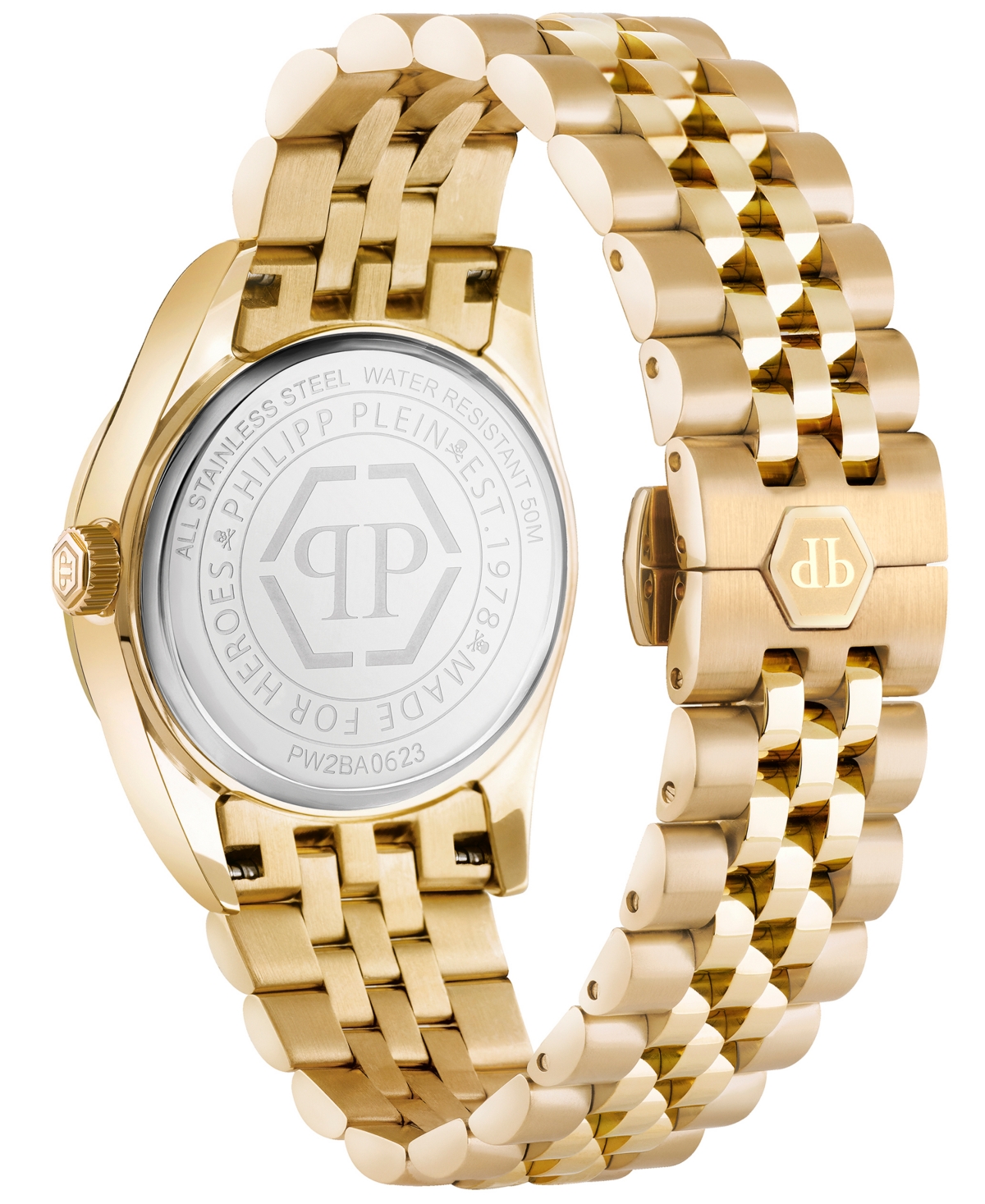 Philipp Plein Date Superlative Crystal Watch In Ip Yellow Gold
