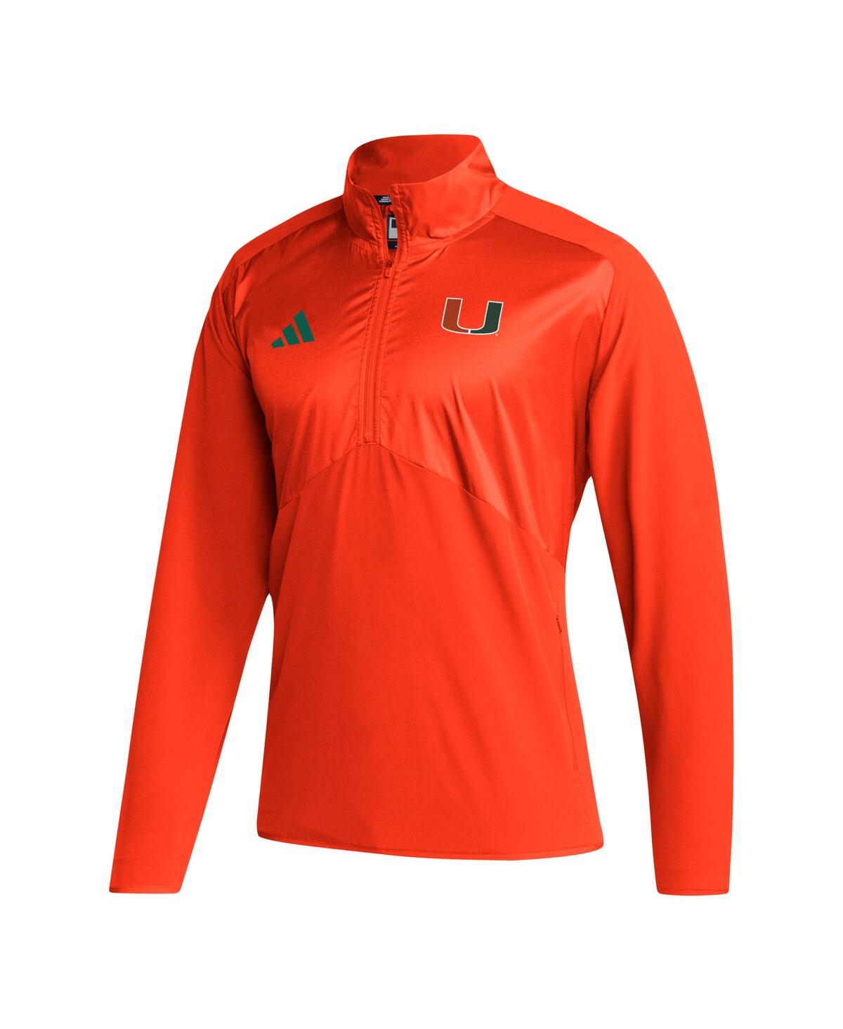 Men's adidasMiami Hurricanes Sideline Aeroready Raglan Sleeve Quarter-Zip Jacket - Orange