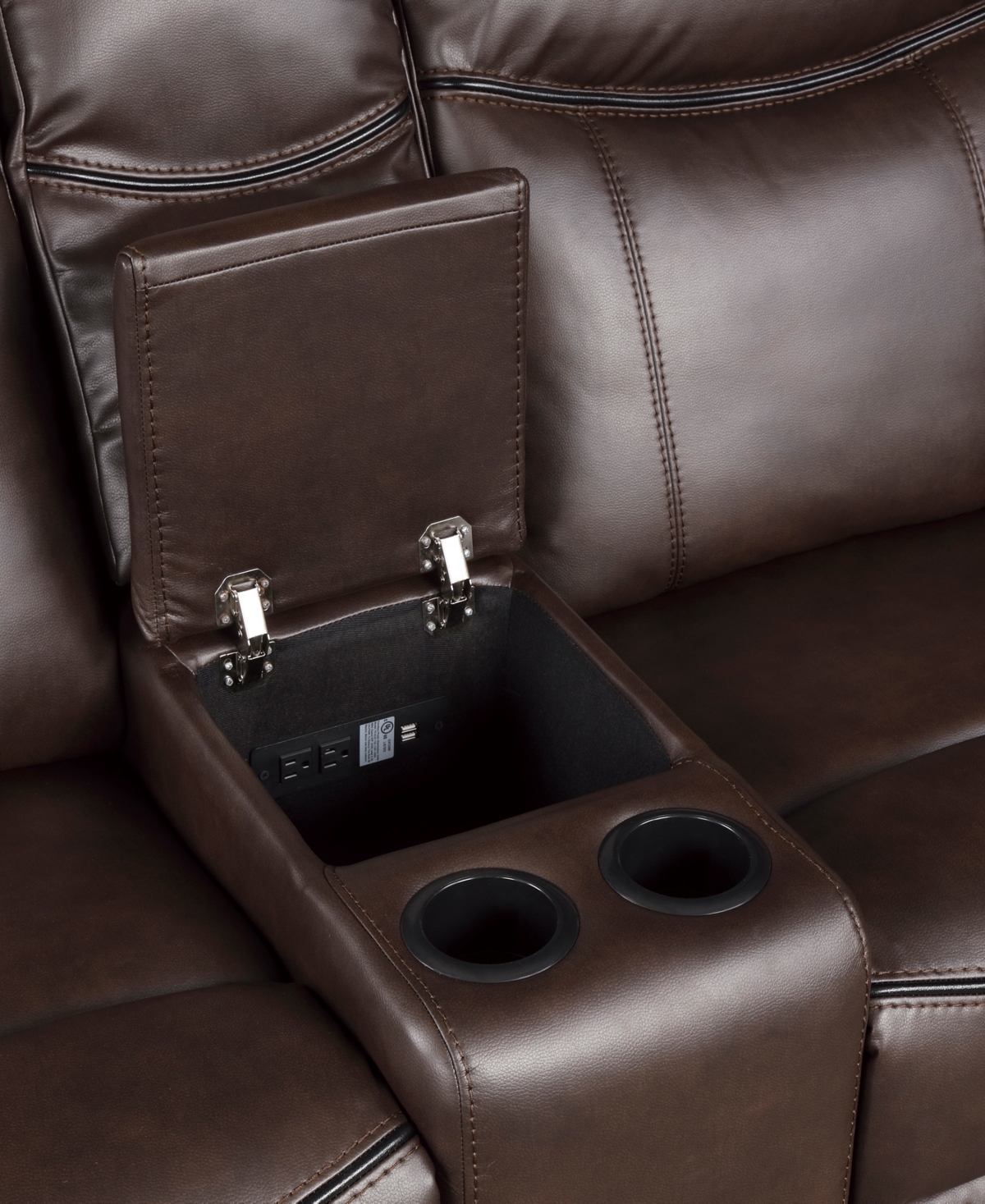 White Label Calico Double Glider Reclining Love Seat with Center Console, Power Outlets, Hidden Drawer and Usb Ports